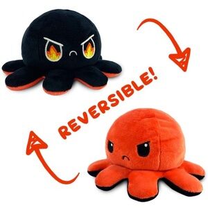 TeeTurtle - The Original Reversible Octopus Plushie - Angry Red + Rage Black